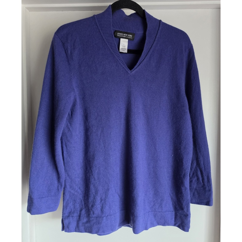 Jones New York Cashmere Sweater XL Purple V-Neck Long Sleeve Pullover Classic
